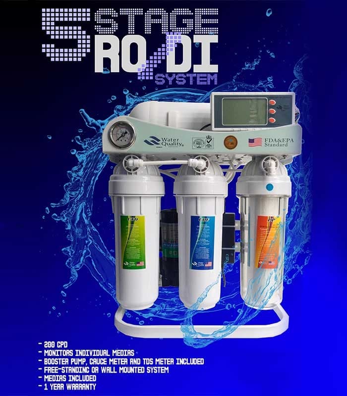 5-STAGE REVERSE OSMOSIS RO/DI WATER FILTER DEIONIZER (200 GPD)