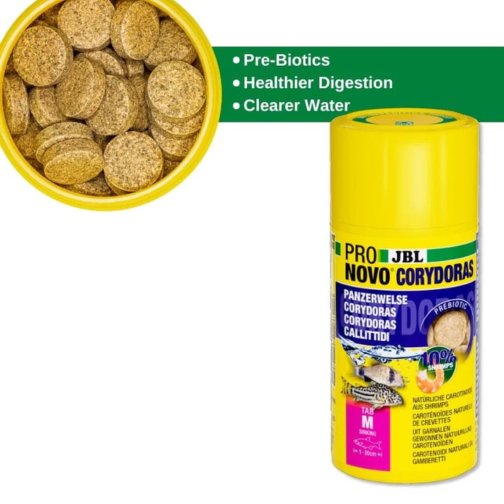 JBL ProNovo Corydoras Sinking Tablets: Spirulina-Rich Food for Armored Catfish