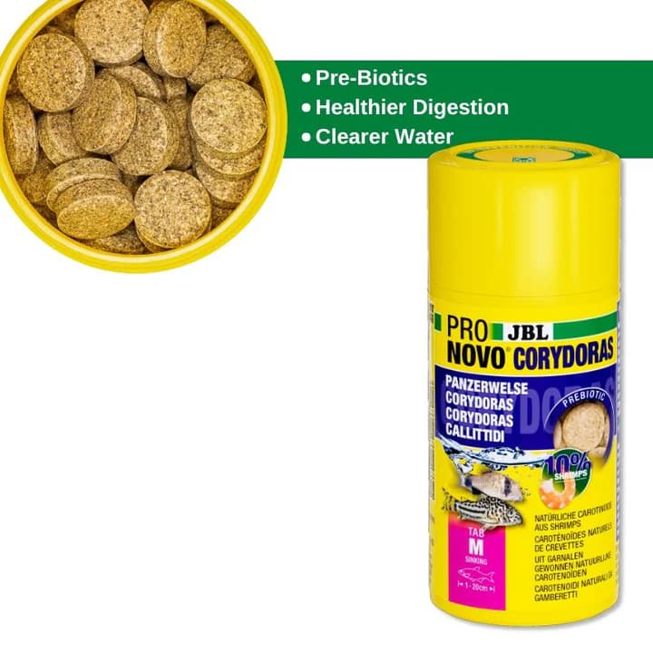 JBL ProNovo Corydoras Sinking Tablets: Spirulina-Rich Food for Armored Catfish